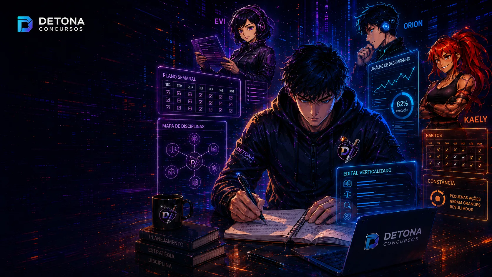 Estudante mantendo sua jornada de preparação no DETONA